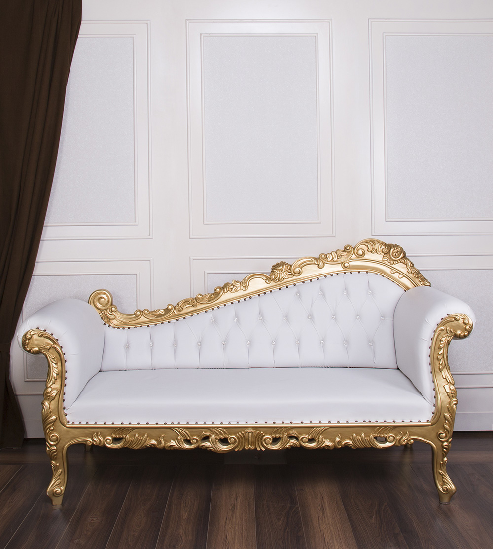 Gold & White Leather Cleopatra Chaise Lounge