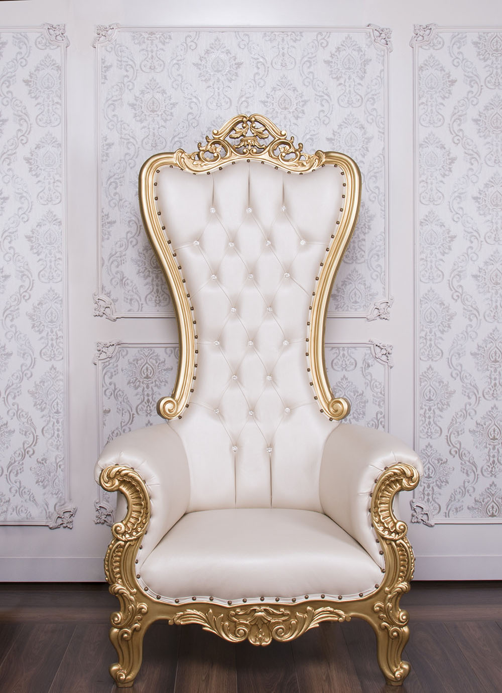 Gold & Champagne Leather Tutankhamun Throne Chair
